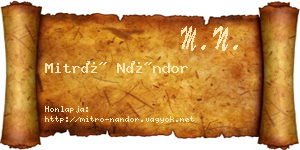 Mitró Nándor névjegykártya